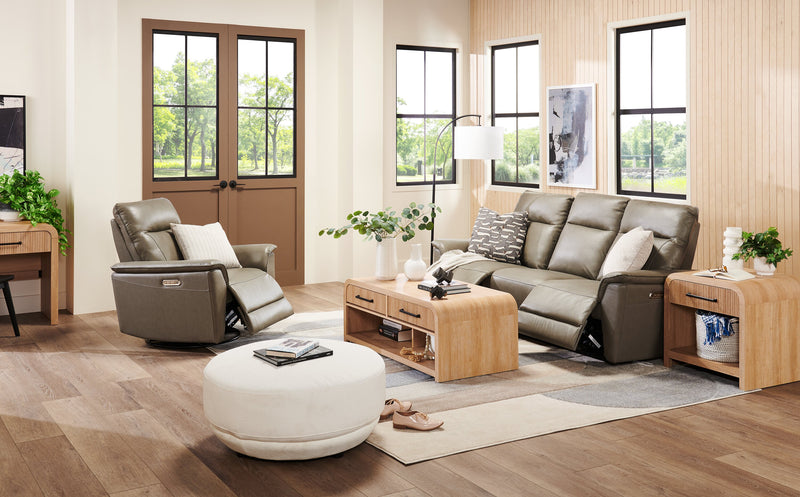 Chateau d’Ax Angelo 84.25\" Genuine Leather Power Reclining Sofa with Power Headrests - Grey