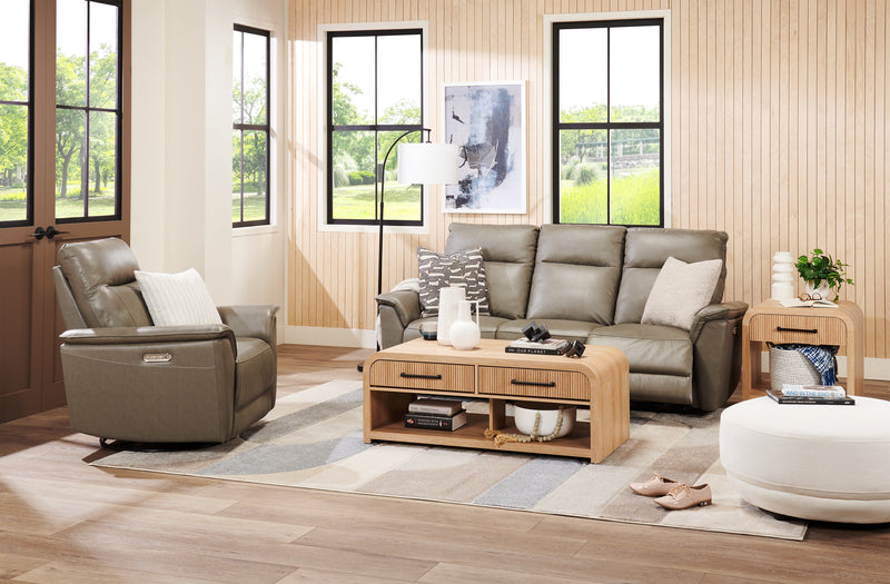 Chateau d’Ax Angelo 84.25\" Genuine Leather Power Reclining Sofa with Power Headrests - Grey