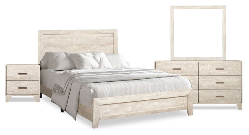 Arbor 6pc Bedroom Set with Panel Bed, Dresser, Mirror & Nightstand, Driftwood White  - Full Size