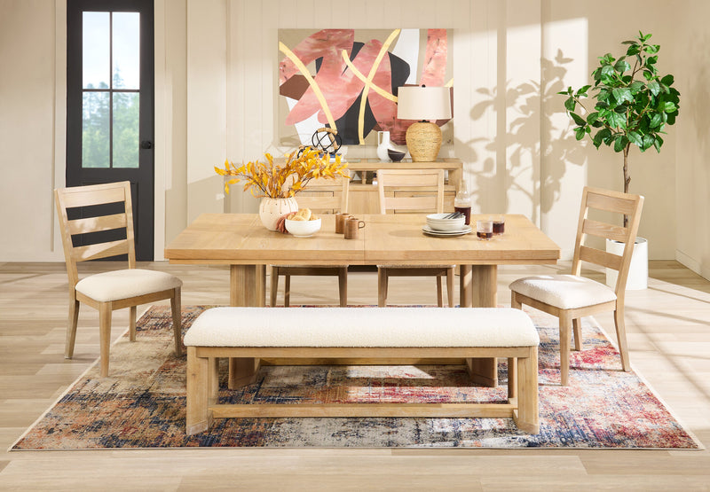 Aspen Dining Bench with Fabric Seat, 64.25\"W - Natural