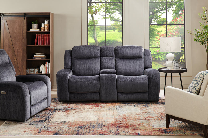 Atlantis 79\" Fabric Zero Gravity Power Reclining Loveseat with Storage Console and USB Ports - Dark Grey