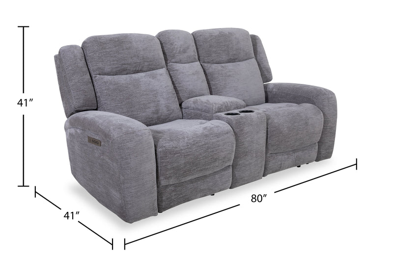 Atlantis 79\" Fabric Zero Gravity Power Reclining Loveseat with Storage Console and USB Ports - Dove Grey