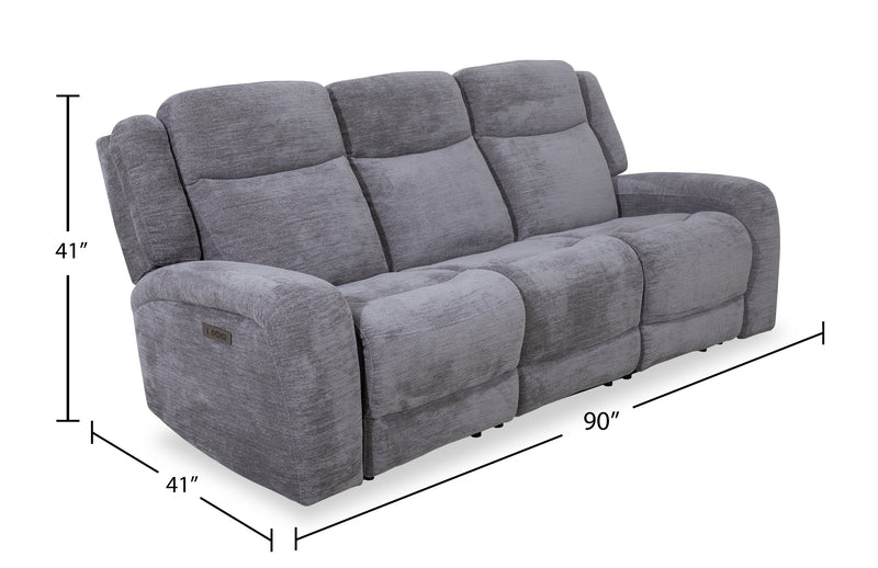 Atlantis 90\" Fabric Power Reclining Sofa with USB Ports - Dove Grey