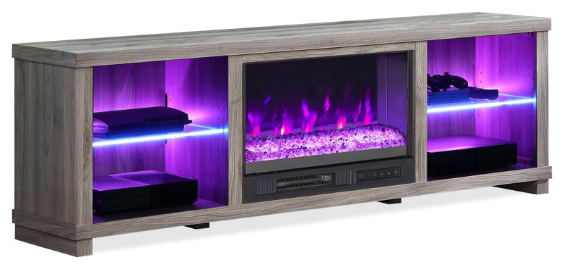 Aurora 72\" Modern Electric Fireplace TV Stand with Storage & Cable Management for TVs up to 80\"- Ash Grey