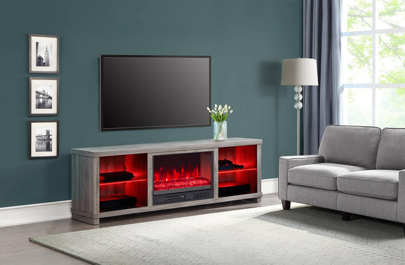 Aurora 72\" Modern Electric Fireplace TV Stand with Storage & Cable Management for TVs up to 80\"- Ash Grey