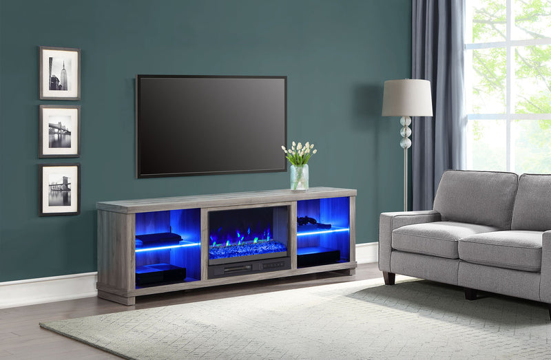 Aurora 72\" Modern Electric Fireplace TV Stand with Storage & Cable Management for TVs up to 80\"- Ash Grey