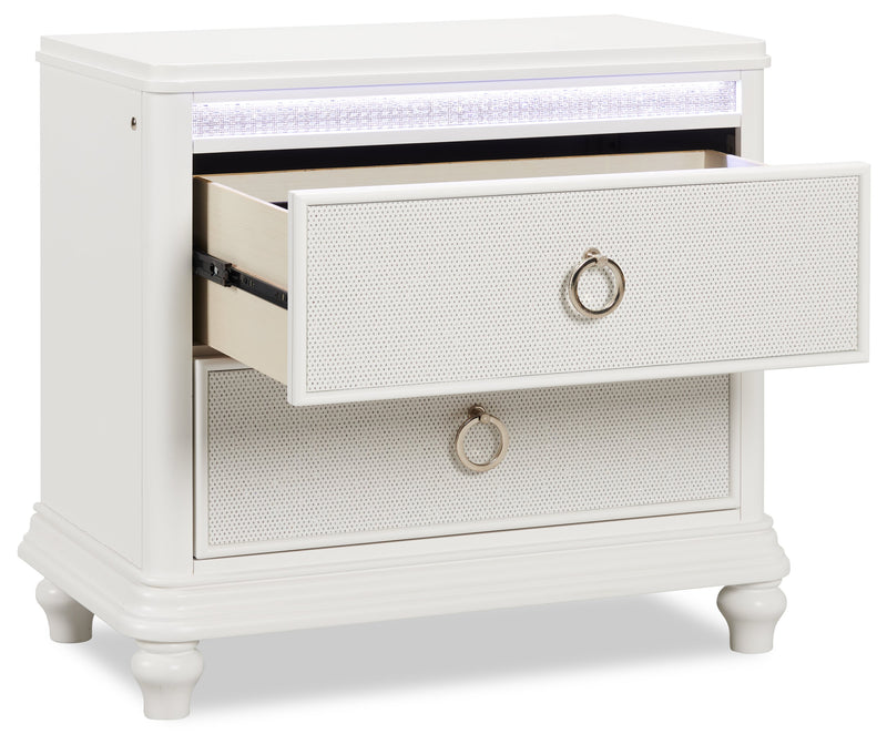 Ava Bedside 2-Drawer Nightstand with LED Light, 32.5\"W x 28\"H, Glam - White
