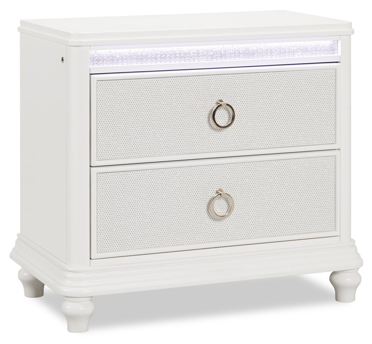 Ava Bedside 2-Drawer Nightstand with LED Light, 32.5\"W x 28\"H, Glam - White
