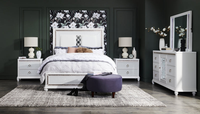 Ava Bedside 2-Drawer Nightstand with LED Light, 32.5\"W x 28\"H, Glam - White