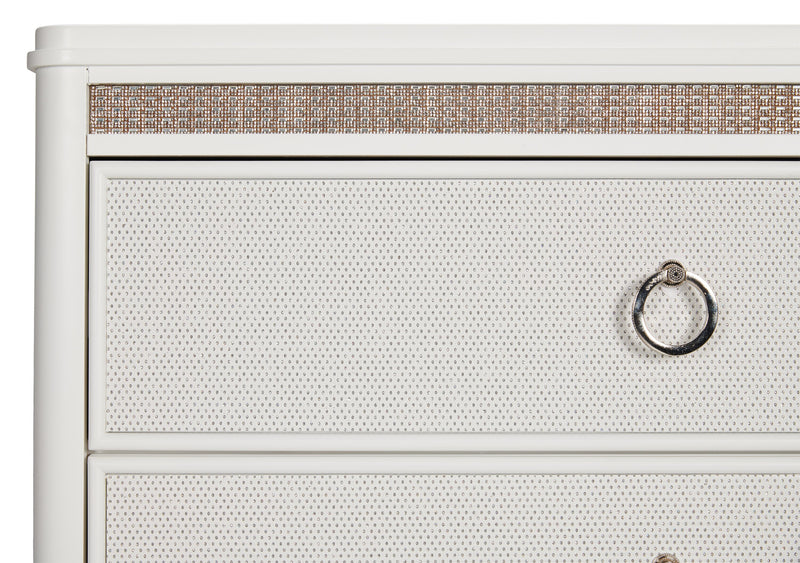 Ava Bedside 2-Drawer Nightstand with LED Light, 32.5\"W x 28\"H, Glam - White