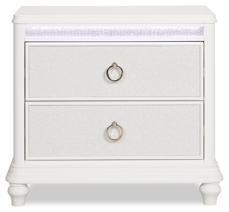 Ava Bedside 2-Drawer Nightstand with LED Light, 32.5\"W x 28\"H, Glam - White