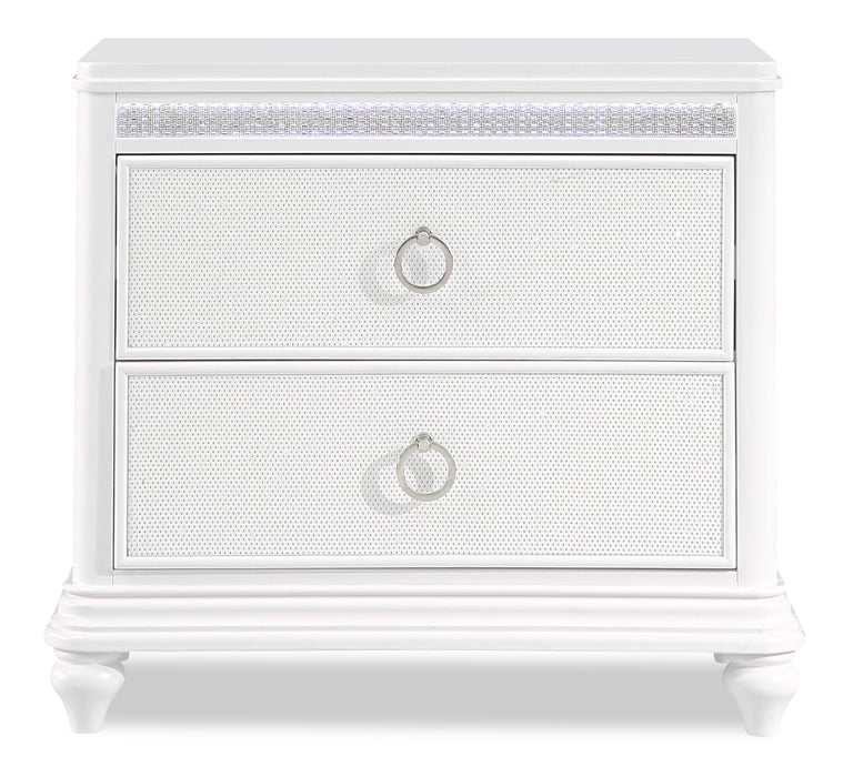 Ava Bedside 2-Drawer Nightstand with LED Light, 32.5\"W x 28\"H, Glam - White