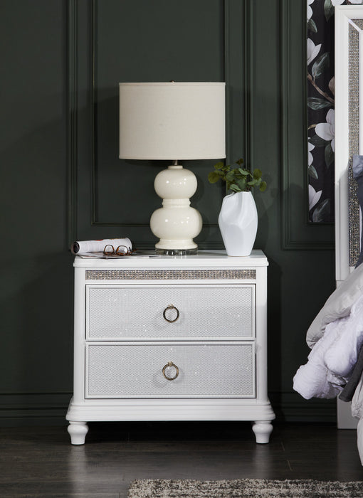 Ava Bedside 2-Drawer Nightstand with LED Light, 32.5\"W x 28\"H, Glam - White