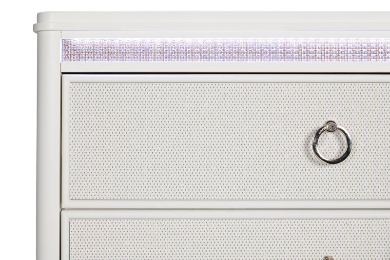 Ava Bedroom Chest of Drawers with LED Light, 5-Drawer, 40.5\"W x 54.1\"H, Glam - White