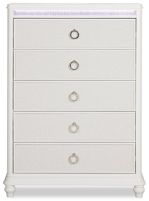 Ava Bedroom Chest of Drawers with LED Light, 5-Drawer, 40.5\"W x 54.1\"H, Glam - White