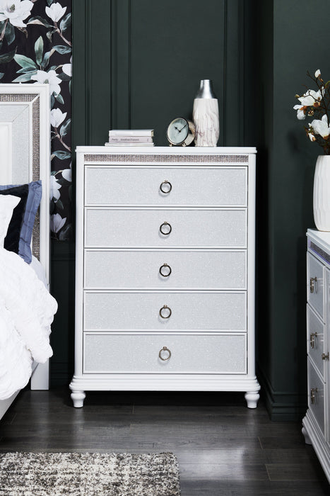 Ava Bedroom Chest of Drawers with LED Light, 5-Drawer, 40.5\"W x 54.1\"H, Glam - White