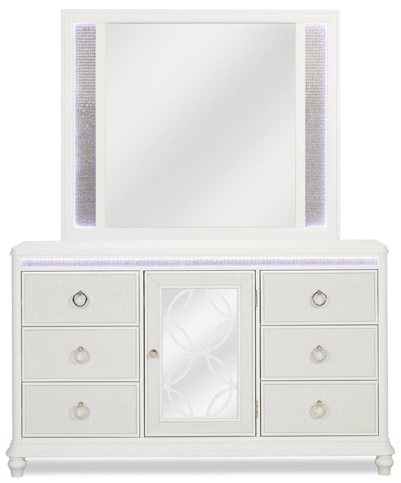 Ava Bedroom 7-Drawer Dresser with LED Light, 67\"W x 39\"H, Glam - White