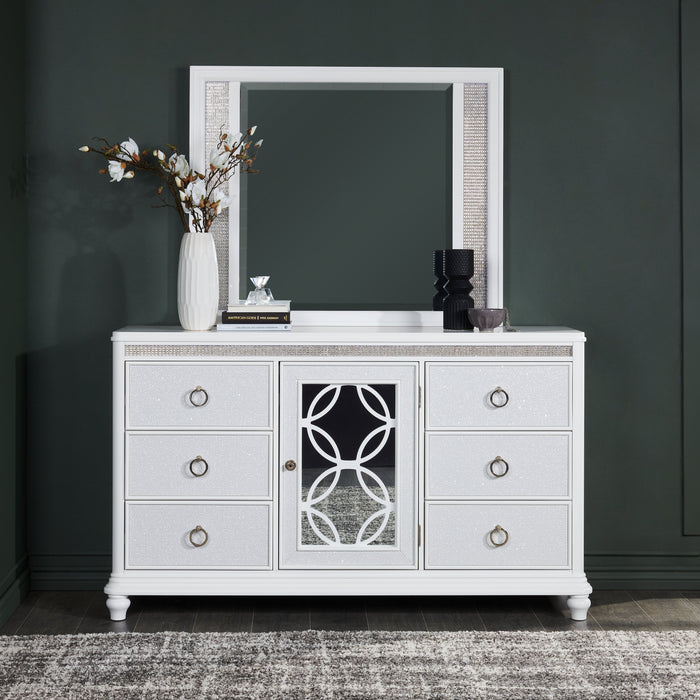 Ava Bedroom 7-Drawer Dresser with LED Light, 67\"W x 39\"H, Glam - White
