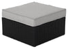 Barbados Outdoor Patio Ottoman - Hand-Woven Resin Wicker, UV & Weather Resistant - Black/Grey