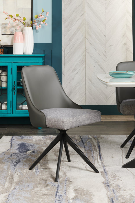 Bari Dining Chair with Vegan-Leather & Linen-Look Fabric, Swivel-Seat, Metal - Grey