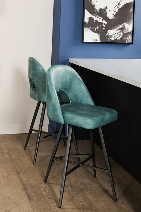 Kort & Co. Bay Counter-Height Stool with Swivel Seat, Vegan Leather Fabric, Metal - Aqua