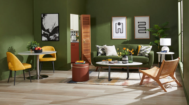 Kort & Co. Bay Dining Chair with Vegan Leather Fabric, Metal - Mustard