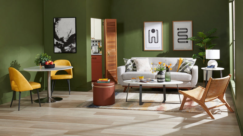 Kort & Co. Bay Dining Chair with Vegan Leather Fabric, Metal - Mustard