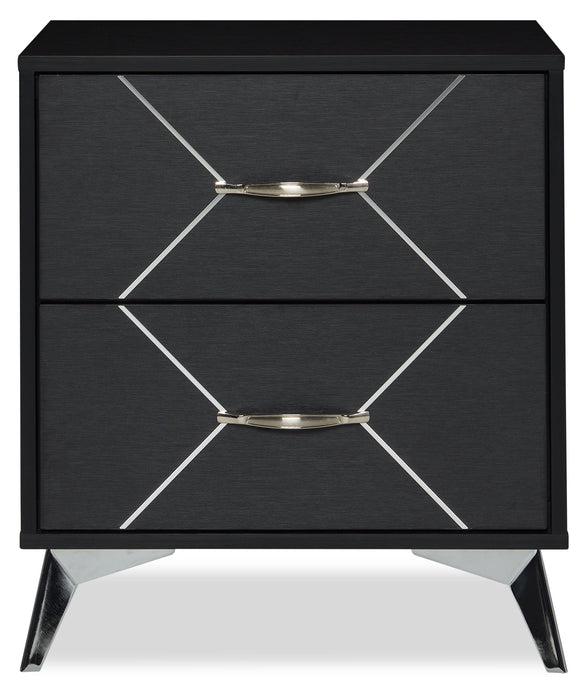 Beau Bedside 2-Drawer Nightstand, 21.7\"W x 24.6\"H, Modern - Black & Silver