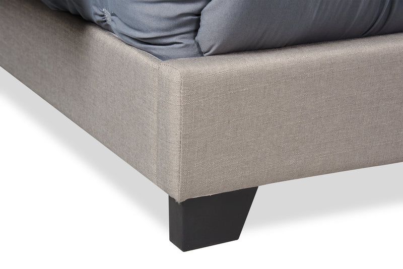 Brady Upholstered Wingback Bed in Light Grey Fabric with Nailhead Design, Button Tufted - Queen Size