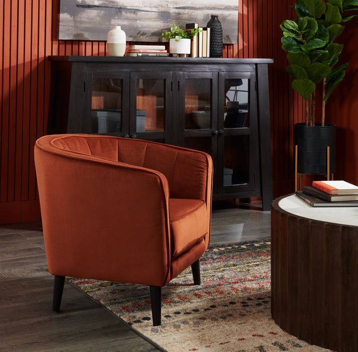 Brinley 29\" Velvet Fabric Accent Chair with Wood Legs - Orange