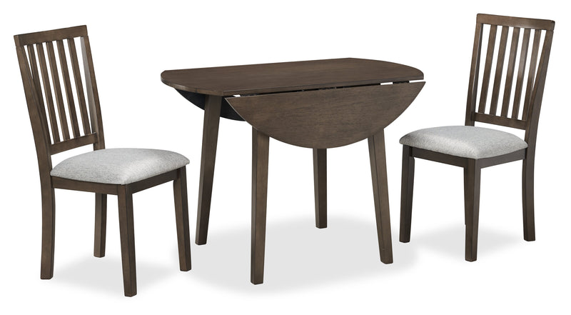 Bryn 3pc Dining Package with 42\" Round Drop-Leaf Table & 2 Chairs, Fabric - Dark Grey