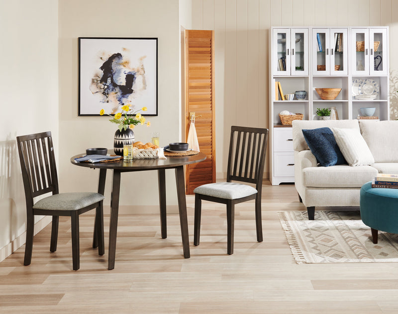 Bryn 3pc Dining Package with 42\" Round Drop-Leaf Table & 2 Chairs, Fabric - Dark Grey