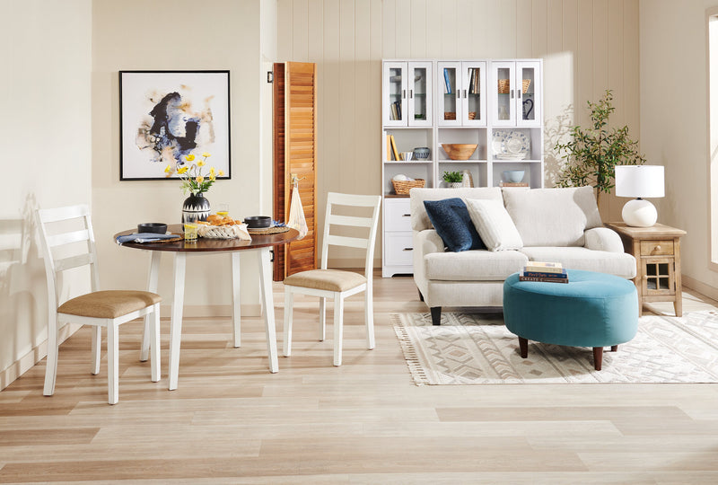Bryn 3pc Dining Package with 42\" Drop-Leaf Table & 2 Chairs, Fabric -Two-Tone White & Brown