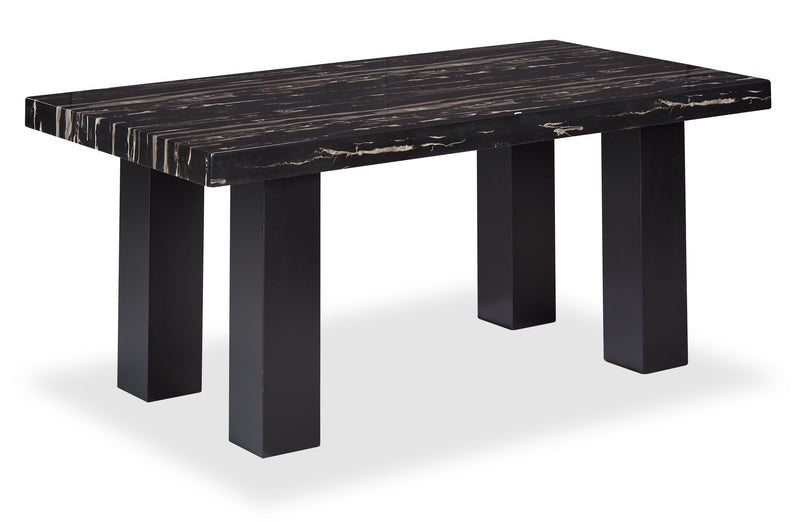 Burk Dining Table with Epoxy Resin Marble-Look Top, 72\"W - Black