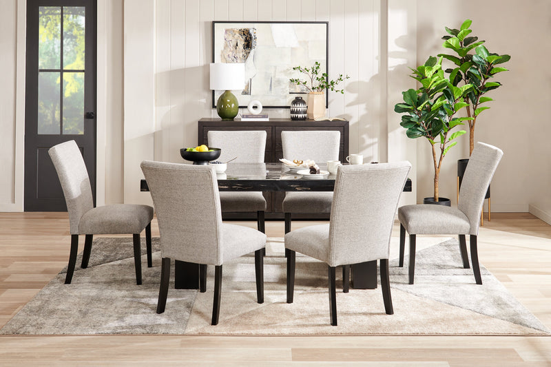 Burk Dining Table with Epoxy Resin Marble-Look Top, 72\"W - Black