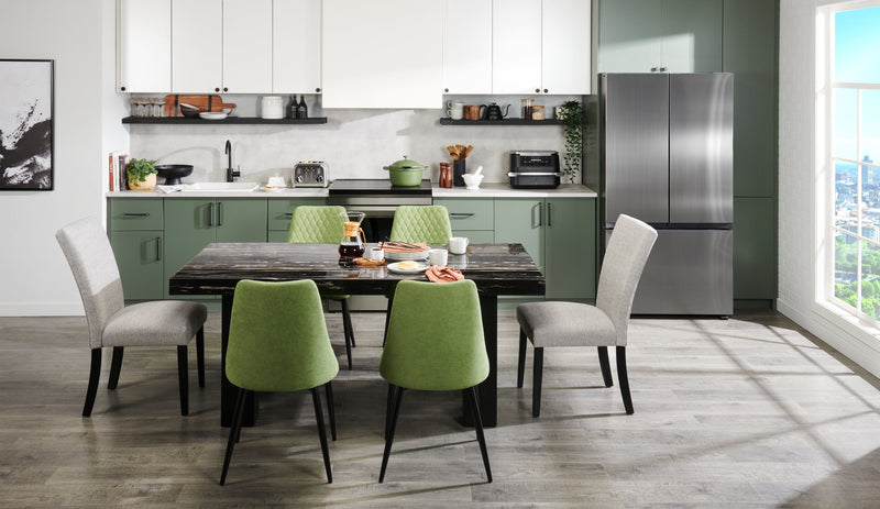 Burk Dining Table with Epoxy Resin Marble-Look Top, 72\"W - Black