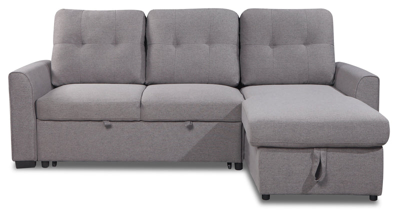 Carter 2-Piece Right-Facing Linen-Look Fabric Sleeper Sectional with Storage Chaise - Solis Grey