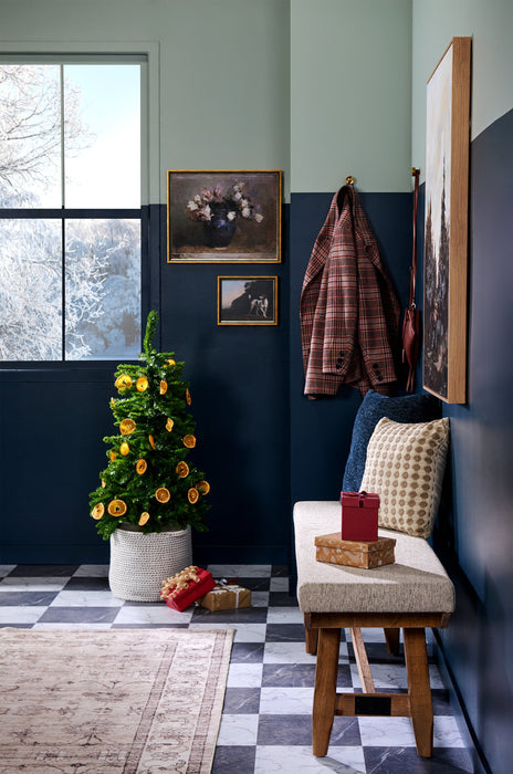 Cedar Dining Bench with Polyester Fabric, Pine Wood, Trestle-Base, 60\"W - Brown