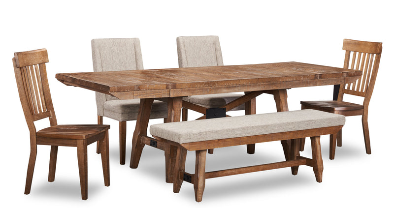Cedar 5pc Dining Set with Table & 4 Chairs, Pine Wood, Trestle-Base, 72.07\"W - Brown