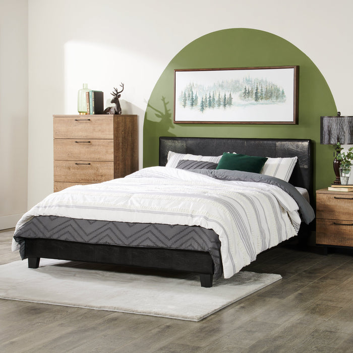 Chase Upholstered Bed in Brown Vegan-Leather Fabric - Full Size