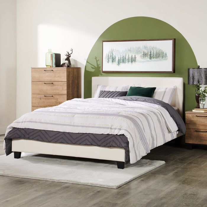 Chase Upholstered Bed in White Vegan-Leather Fabric - Full Size