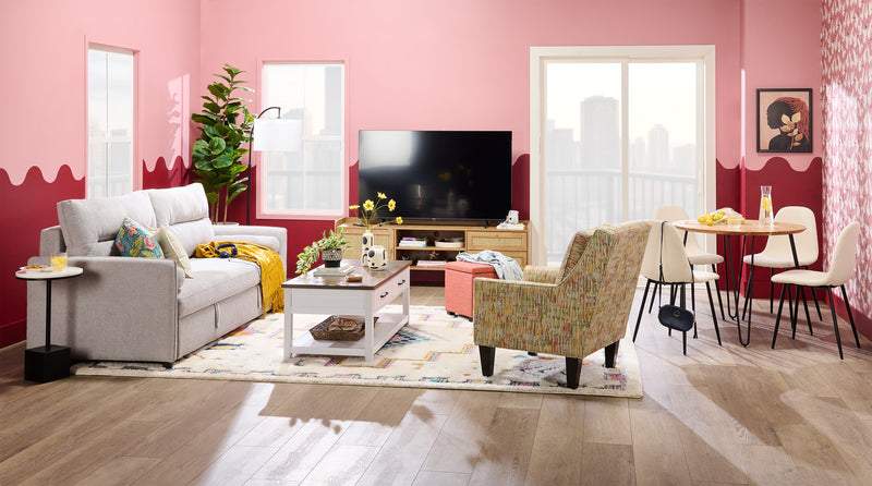 Made in Canada Sofa Lab Customizable Club 29\" Fabric Accent Chair with Wood Legs - Garden Multicolour