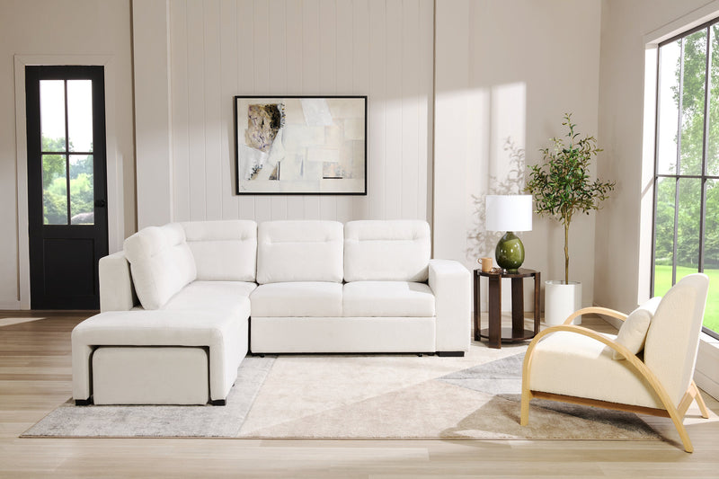 Coast 3-Piece Left-Facing Fabric Sleeper Sectional with Storage and Ottoman - Ivory White