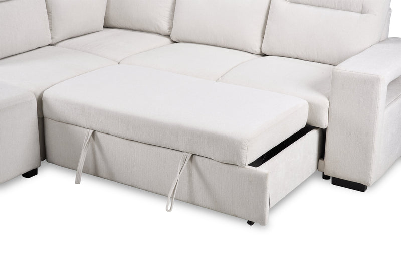 Coast 3-Piece Left-Facing Fabric Sleeper Sectional with Storage and Ottoman - Ivory White