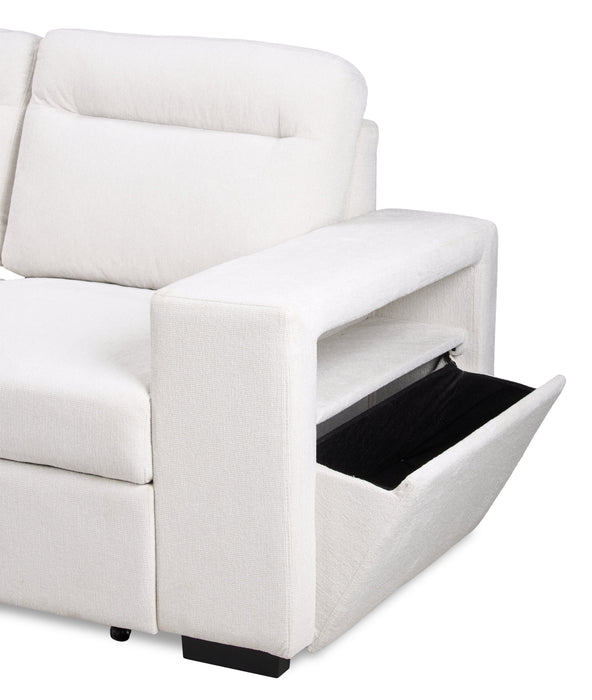Coast 3-Piece Left-Facing Fabric Sleeper Sectional with Storage and Ottoman - Ivory White