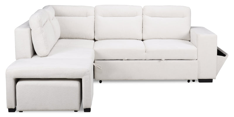 Coast 3-Piece Left-Facing Fabric Sleeper Sectional with Storage and Ottoman - Ivory White