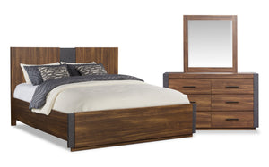 Dante 5pc Bedroom Set with Bed, Dresser & Mirror, Brown - King Size