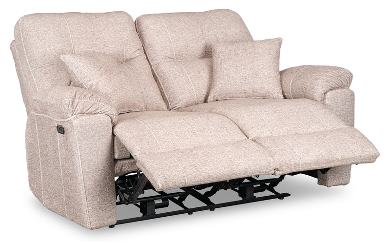 Made in Canada Dawson 64\" Fabric Power Reclining Loveseat with USB Port and Accent Pillows - Beige