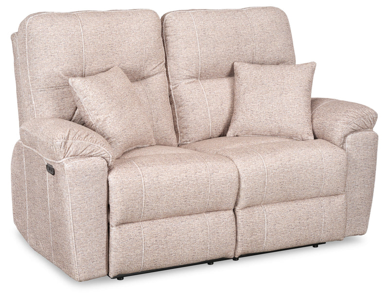 Made in Canada Dawson 64\" Fabric Power Reclining Loveseat with USB Port and Accent Pillows - Beige