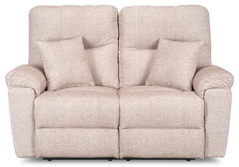 Made in Canada Dawson 64\" Fabric Power Reclining Loveseat with USB Port and Accent Pillows - Beige